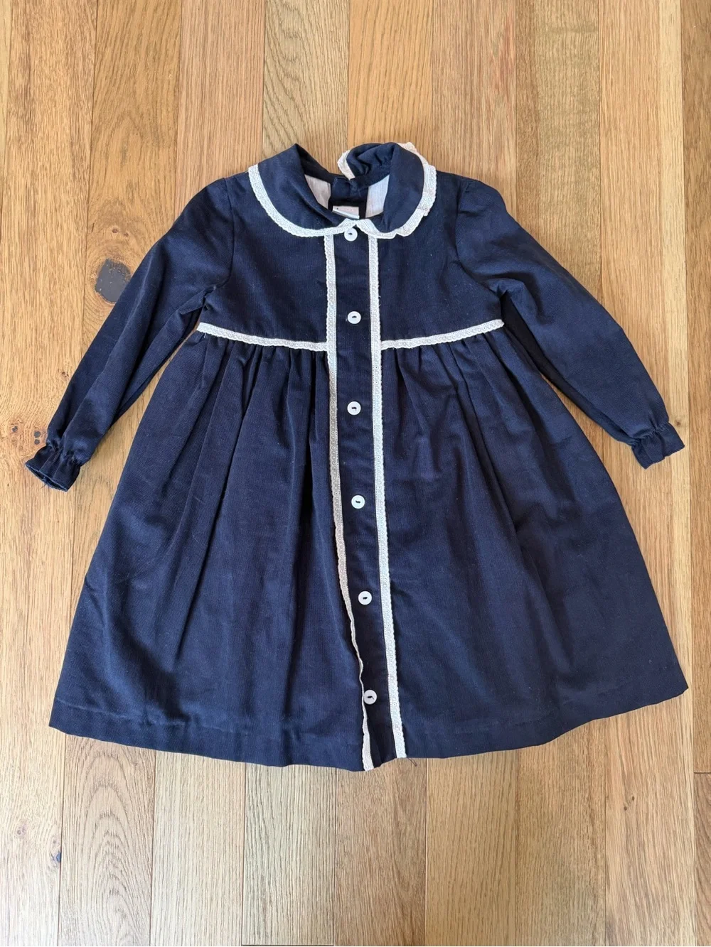 💙 Pepa London Classic Navy Long-Sleeve Girls' Formal Dress with White Trim - Picture 1 of 8